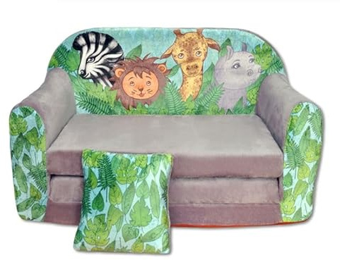 Nana Shop Divano Pieghevole 2 in 1 con Funzione Letto, Mini Divano da Gioco per Bambini, per Cameretta (Giungla)