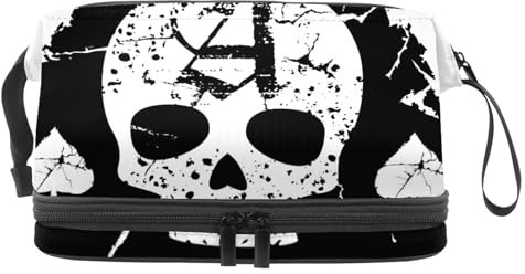 Ace of Spades with Grunge Skull Double Layer Cosmetic Bag for Women and Girls, Travel Toiletry Bag Makeup Handy Pouch Organiser Bag with Brush Compartment