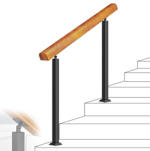 Barandilla de madera para exteriores con postes de hierro forjado, barandilla de seguridad para loft, villa, pasillo, jardín, barandilla exterior de escalera para mayor seguridad y estilo