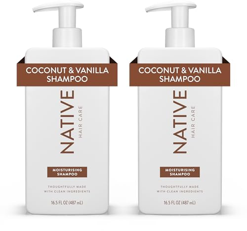 Native Coconut & Vanilla Moisturizing Shampoo Contains Naturally Derived Ingredients - All Hair Types, Color & Treated, Fine to Dry Damaged, Sulphate Free, Silicone Free, Dye Free (2 Pack, 487ml each)