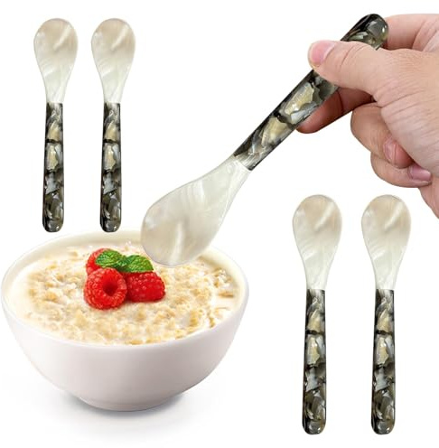 Cucharillas de caviar de nácar - Cucharillas de caviar con asas redondas | 5 piezas cuchara de nácar, cuchara de caviar de nácar artesanal, cucharas de caviar decorativas para