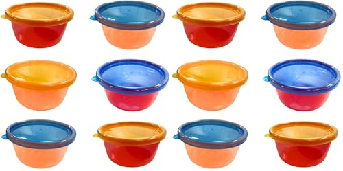 Nuby - Pick Nick Snack Cups - Schälchen mit Deckel - 6 Schalen mit 6 Deckel - Frischhaltdosen - Mehrfarbig - 12er Pack - BPA-frei - 120 ml - 3+ Monate