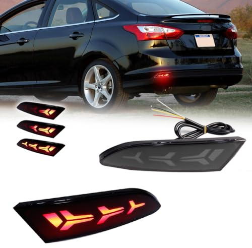 KENRTIR for 2012 2013 2014 Ford Focus Rear Bumper Reflector Sequential Turn Signal Brake Tail Lights Smoked Lens 3 IN 1 LED Fog lamp OEM# BM51-515B0-AD BM51-515C0-AD