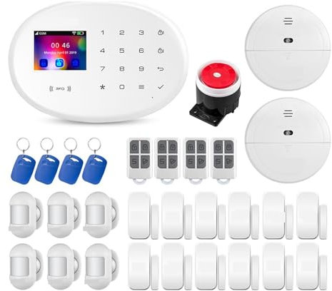 NGBFF Sistema de Alarma para Casa, Kit De De Alarma De Casa Inteligente, 4G, gsm, De Seguridad De Alarma Inalámbrico, Control De Cámara IP, Marcación Automática, 8 Idiomas,para el hogar(Kit 10)