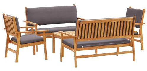 vidaXL Gartensofa-Set 5 pcs Braun Massivholz Akazie, Garten und Terrasse, Moderne Gartenmöbel, rechteckiges Sofa, wetterfestes Set, Balkon Lounge, langlebige Sitzgelegenheiten
