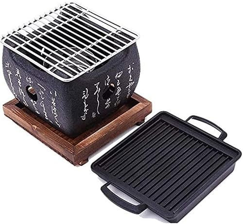 Mini barbecue giapponese da tavolo, con rete metallica e base in legno, per feste all'aperto in famiglia, 15 x 15 x 13 cm