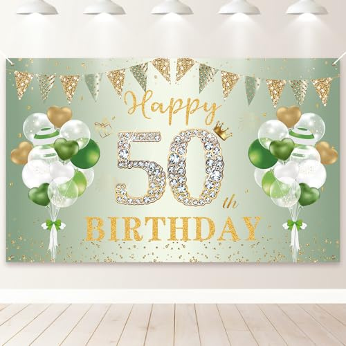 PartyYaa 50. Geburtstag Banner Deko, Extra Großes 50. Geburtstagsbanner, Happy Birthday Banner Hintergrund Fotoautomaten Schild Poster Party Deko für Männer und Frauen (180 x 110cm)