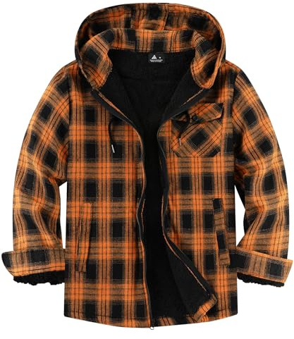 JACKETOWN Veste de Bûcheron Homme Veste Chemise Doublée pour Capuche à Carreaux Flanelle Fermeture éclair Sherpa de Trekking D'hiver Chemise Flanelle Vêtements