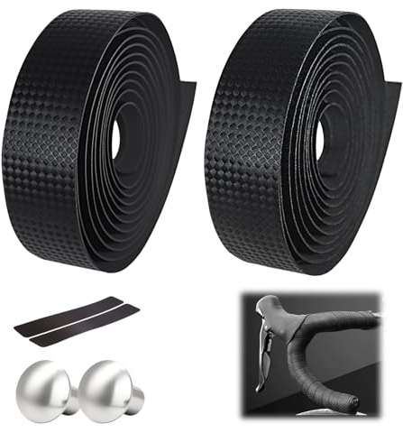 2 Rolls Cycling Bike Handlebar Tape, EVA Breathable Non-Slip Shock-Absorbent Bar Tape Road Bicycle with Bar End Plugs for Mountain Bikes Badminton Tennis Rackets Fishing Rods Outdoors Touring