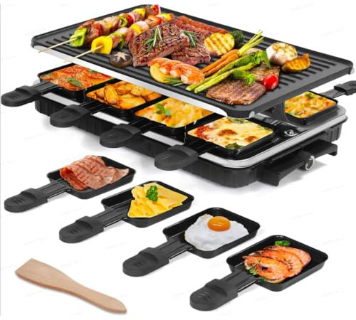Barbecue elettrico da tavolo, 1,3 kW, senza fumo, 220 V, 6 – 8 persone, piastra antiaderente teppanyaki, piastra professionale Gastro elettrica, barbecue con teglia, spatola in legno e 8 piccole