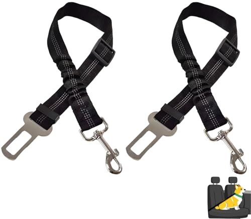 Dog Seat Belts for Cars UK, 2 Pack Adjustable Dog Car Harness, Secure Pet Seatbelt for Travel Safety, Durable Nylon Dog Seat Belt with Quick-Release Buckles (BLACK)
