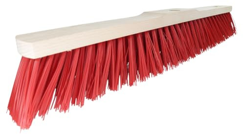 Besenkopf 58x6x10 cm – robuster Holzbesen mit roten Kunststoffborsten für Innen- und Außenreinigung,Besenaufsatz ohne Stiel, Holzbesen mit Kunststoffborsten, Straßenbesen Kopf, Werkstattbesen Kopf