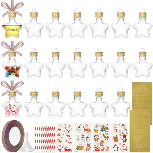 HOTOOLME 20 Stück Weihnachtskugeln zum Befüllen 50ml Transparente Weihnachtskugel DIY Christbaumkugel aus Kunststoff mit Aufhänger, Band und Aufkleber zur Weihnachtsdekoration