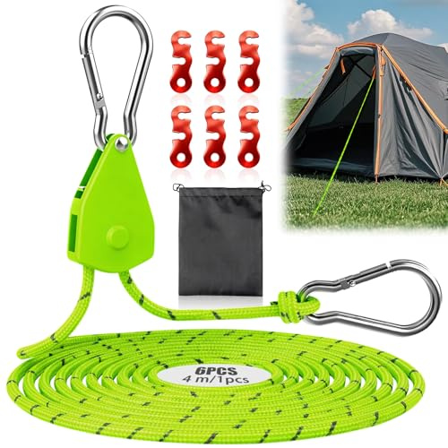 WDZGX Zeltschnur mit Spanner Spannseil Sonnensegel Abspannseil mit Ratsche | Camping Spannseile Zelt Winddichtes Outdoor Seil Seilratsche Zelte mit Seilspanner Verstellbarer Abspannseile für Markisen