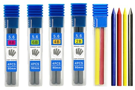 JOMPENS 5 Boxen 5,6 mm Kupplungsbleistiftmine 2B 4B 6B 8B Farbige Nachfüllminen für Druckbleistift Künstler Zeichnen Malerei Zubehör
