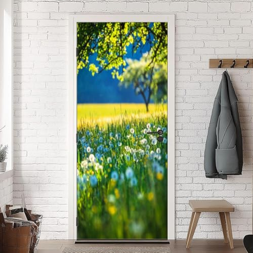 TACOKI Türtapete Selbstklebend Türposter Feld Türbekleben Blume Türbilder, 3D Effekt Fototapete Türfolie Poster Türaufkleber Wandtattoo Tür Dekoration Stickers 100x200 cm v7802