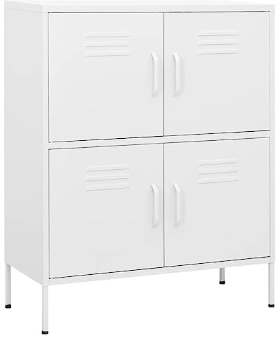 Tomostar Aufbewahrungsschrank aus Metall, Büroschrank, Metall, Aufbewahrungsmöbel, Weiß, 80 x 35 x 101,5 cm, Stahl