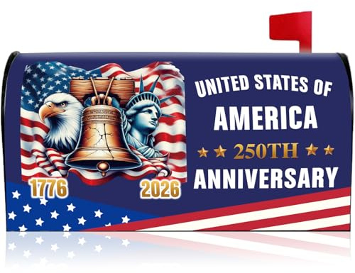 250 Years America Magnetic Mailbox Cover, 250th Anniversary USA Magnetic Mailbox Cover Standard Size, Patriotic Flag Mail Post Box Covers for Holiday Festival Outdoor Yard Garden Decor 21 X 18