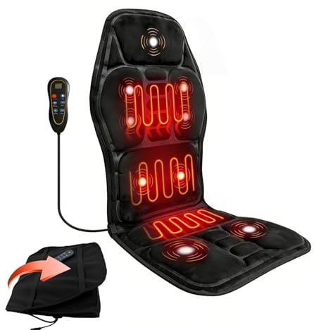 WERTYI Massagesitzauflage mit Wärmefunktion, Massagematte mit Vibration für Rücken und Nacken, Elektrisches Ganzkörpermassagematte, Rückenmassagegerät für Stühle, Rückenmassagegerät für Hause Büro