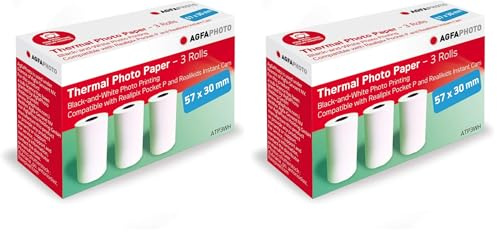 AGFA PHOTO ATP3WH – Pack 3 Rouleaux de Papier Thermique Blanc 57x30 mm pour impression (Compatible Realipix Pocket P et Realikids Instant Cam) (Lot de 2)