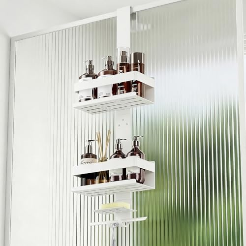 Laimew Duschablage ohne Bohren Badezimmer Organizer, Badregal Duschregal ohne Bohren, Duschablage zum Hängen für Glasduschtüren, Duschregal zum Hängen Shampoo Halterung für Dusche,Badezimmer Regal