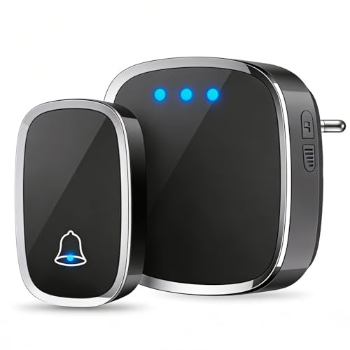 Nydunce Campanello Senza Fili da Esterno Impermeabile IP44-1 Trasmettitore + 1 Ricevitore, Portata 300M, 36 Suonerie, 5 Livelli Volume, LED Blù per Casa, Ufficio