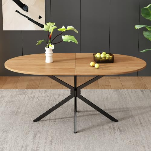 Merax Esstisch L120×B80×H75,5cm, Moderner Ovaler Dining Table für 4-6 Personen, Stabiler Esszimmertische mit Kreuzbeinen, Schlichter Küchentisch in Naturfarbe, Ideal für Esszimmer & Küche
