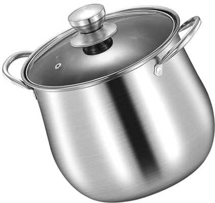 AMUSLESUR Olla Sopera Extra Alta de Acero Inoxidable Doble Asa y Tapa Antidesbordamiento para Cocinar Sopas y Guisos, Apta para Cocina Familiar y Recetas Caseras