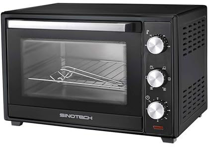 Sinotech Forno Elettrico Ventilato, 26 Litri, 5 Modalità di Cottura, 1600W, Acciaio, Timer 60 Minuti, Doppio Vetro, con Griglia e Teglia, Range Temperatura 100-230°C