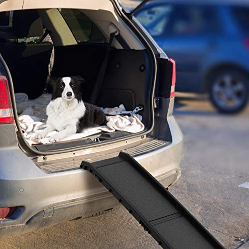 Dog Ramp - Folding, Nonslip Pet Ramp for Dogs to Get into Cars, Trucks, SUVs, or RVs - Portable Pet Ramps with Raised Side by PETMAKER, 61L x 15.5W x 5.5H,(Black)