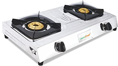 Greenchef Super-Slim Stainless steel Manual Gas stove (2 Burner_Silver)
