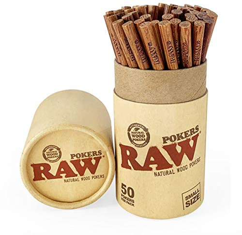 RAW Attaccatoi in legno naturale | pacchetto, spinta e rotolo | 11,4 cm x 0,6 cm ciascuno | Confezione da 50