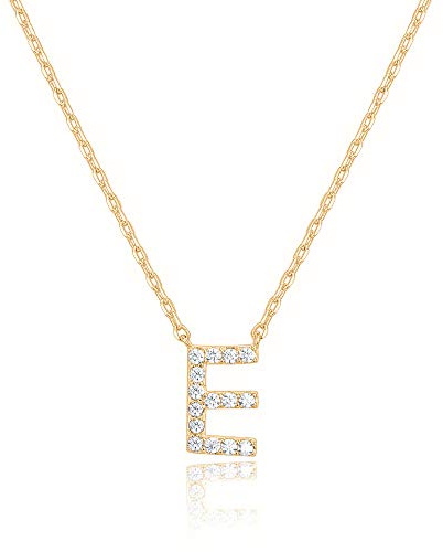 PAVOI 14K Yellow Gold Plated Cubic Zirconia Initial Necklace | Letter Necklaces for Women | E Initial