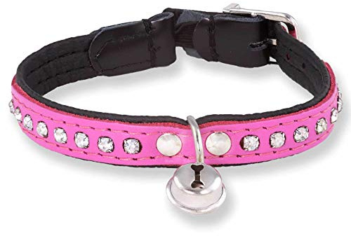 Monkimau Katzenhalsband aus Leder mit Glöckchen und Strass-Steinen