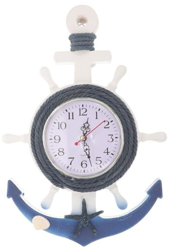 IMIKEYA Nautico Orologio Da Parete in Legno Ancoraggio Ruota Della Barca Orologio Decorativo Da Parete Spiaggia Costiera Decorazione Domestica Stile Mediterraneo Parete Ornamento Appeso Stile 2
