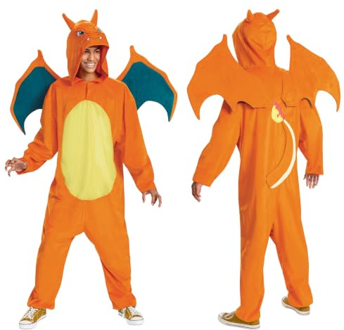 DISGUISE 124379D-20L CHARIZARD DELUXE Vuxen Pokemon utklädning och tillbehör, orange