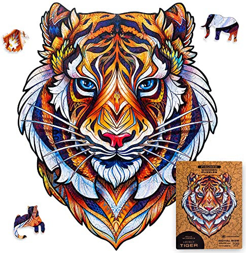 UNIDRAGON Original Holzpuzzle — Lieblicher Tiger, 700 Teile, Royal Größe 17.7 x 22 Zoll (45 x 56 cm) Schöne Geschenkverpackung, Einzigartige Form Erwachsene und