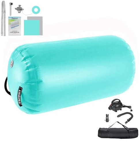 FBSPORT Aufblasbare Air Roll, 120x75cm Aufblasbare Luft Rollen, Yoga Gymnastik Zylinder, Gymnastikmatte, Gym Air Barrel, Air Tumbling Track, Sportmatte für zuhause mit Tragetasche, Outdoor, Fitness