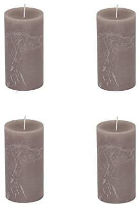 Stumpenkerzen Rustic 4er Set - Stumpenkerze, Blockkerze, Kerze, Adventskranz, Advent - Kein Ruß - Brenndauer: 60 Std. - viele Farben - 7x13 cm (Taupe)