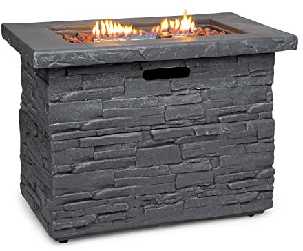 Blumfeldt Anafi Gas-Feuerstelle, Heizstrahler Gas mit 40.000BTU/13kW, Feuerstelle mit Abdeckung, Edelstahlbrenner, Heizstrahler & Feuerstellen, hellgrau