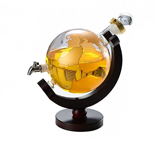 AJEYPMZ Distributore di Globo di Vino in Vetro da 2 Litri con Rubinetto, Decanter per Bottiglia di Spumante con Mappa del Mondo Girevole,Silver,12 * 26cm