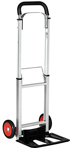 DURHAND Carrello Portapacchi Pieghevole in Alluminio e Acciaio con Maniglia Telescopica e 2 Ruote in EVA, Carico Massimo 90kg, 40x41x107 cm