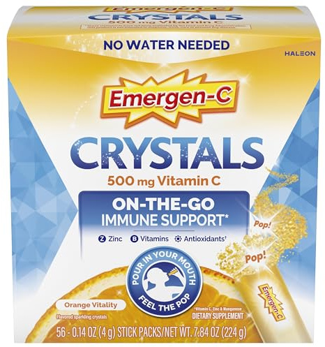 Emergen-C Crystals, On-the-Go Emergen-C Immune Support Supplement with Vitamin C, B Vitamins, Zinc and Manganese, Orange Vitality - 56 Stick Packs