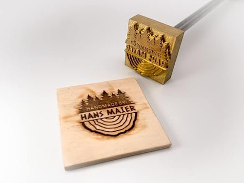 Dein Brandstempel extern beheizter Schriftzug im Motiv Holzscheibe und Bäume für Holz, Leder, Pappe - personalisiertes Brandeisen, individueller Brennstempel in 40 x 42 mm