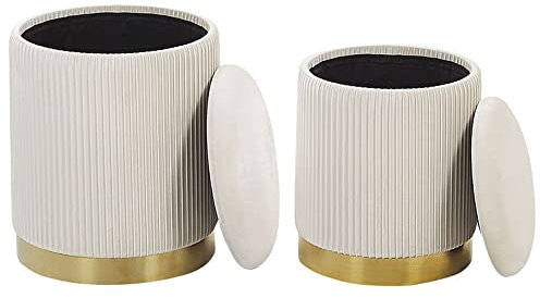 AllE quip 2er-Set Hocker mit Stauraum Samt Sitzhocker Rund Schminktisch Hocker Aufbewahrungshocker für Wohnzimmer, Schlafzimmer, Kinderzimmer, Badezimmer – 2 Größen (Cream)