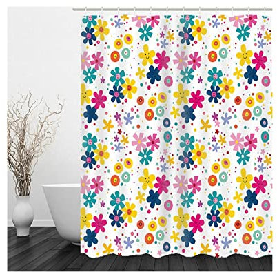 Whoiy Shower Curtains Heavy, Duschvorhang Eckbadewanne 150X180cm Polyester Duschvorhänge Viele Blumen Bunt für Badezimmer