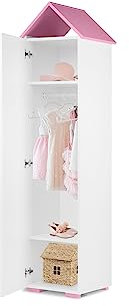 KONSIMO PABIS Kinderzimmer Möbel 190,5x47,5x46cm - Kindermöbel - Kleiderschrank - Schrank für Kinderzimmer - Hausförmiges Möbelstück - Bücherregal für Mädchen und Jungen - Pink