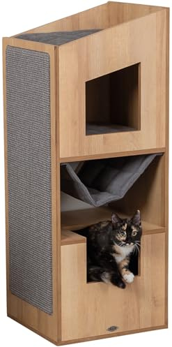 TRIXIE Katzenhaus CityStyle, kuschelig & waschbar – 105 cm, braun/grau | Gemütlicher Rückzugsort mit herausnehmbarem Kissen – für Katzen, kuschelig, pflegeleicht und angenehm weich