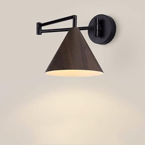 LOGT Vintage Industrie Wandleuchte Holzoptik Verstellbarer Langer Arm Wandlampe E27 Einstellbar Metall Wand-Leselampe 360° Schwenkarm Bettlampe Wand Beleuchtung für Wohnzimmer Schlafzimmer Büro,A
