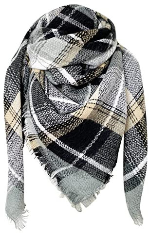 SUNMME Beige bunter Damenschal Winter warm weicher Kaschmir Karierter Schal XXL großer quadratischer Schal Wollschal Winterschal (In A)